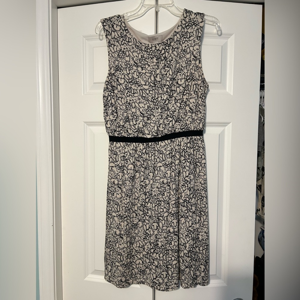 LOFT Black and White Sleeveless Midi Dress